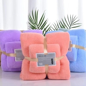 2 in 1 Set Colorful Bathroom Towels Set Coral Fleece High Density Microfiber Bath Face Towel