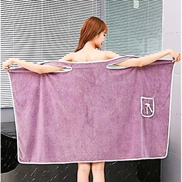 Wearable Bath Towel, Ladies Sling Bath Towel Wrap Bowknot Coral Velvet Bath Skirt for Adults, Women's Wearable Fast Drying Bath/Shower Wrap Towel Dress Water Absorption - Image 4
