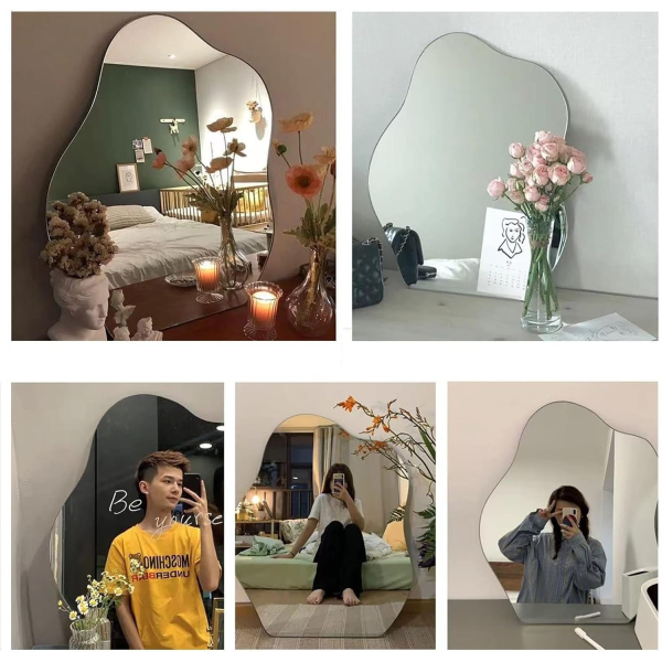 Curvy Toilet Wall Mounted Mirror, Bathroom Makeup Real Mirror (NOT A STICKER), High-Definition Explosion-Proof, Durable, Dressing Table Net Red Wall-Mounted Bathroom Mirror Size : 40 * 60cm - Image 2
