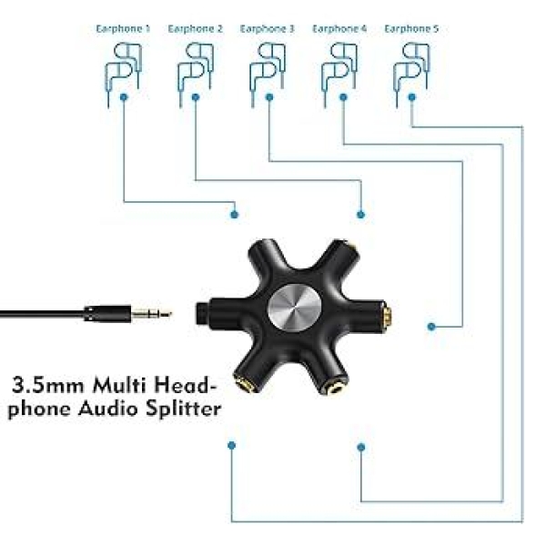 3.5mm Headphone Jack Splitter 3.5 Audio 5 Way 6 Port Female Connector Adapter Audio Earbuds Earphones Plug with 3.5mm Stereo Cable - Image 5