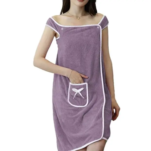 Wearable Bath Towel, Ladies Sling Bath Towel Wrap Bowknot Coral Velvet Bath Skirt for Adults, Women's Wearable Fast Drying Bath/Shower Wrap Towel Dress Water Absorption - Image 3