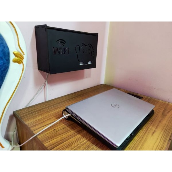 Multiplug Wall and Table Holder, Decorative Wooden Folding Stand for Wire Management and Bedside Organizer in Black - Image 4