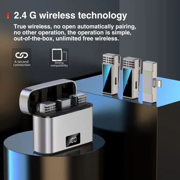 Jmary MW-15 2.4GHz Dual Wireless Microphone For Mobile Available in USB-Cand iOS With Charging Case - Image 2