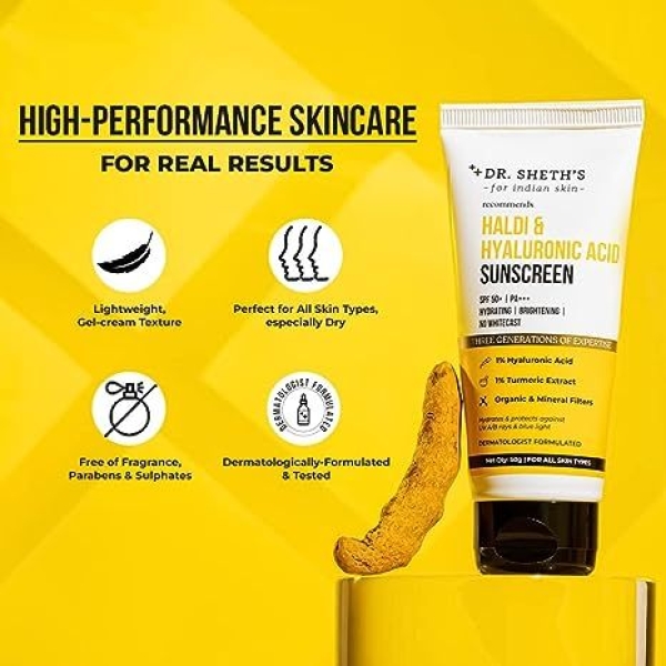 Dr. Sheth's Haldi & Hyaluronic Acid Sunscreen - 50g - Image 2
