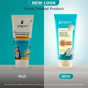 Pilgrim 1% Hyaluronic Acid Sunscreen Gel | Sunscreen SPF 50 +++ for men and women with Korean White Lotus | Broad spectrum, Non-greasy, No white cast & Prevents Tanning | All skin types | 50 gm