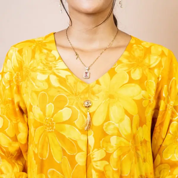 Bisesh Creation Yellow Single Button Umbrella Kurtha Pant Set Printed For Women - Image 3