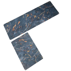 Large Size 2 Piece Set Kitchen mat, Non Slippery, Easy Clean, Water Absorbing (Gold Tile)