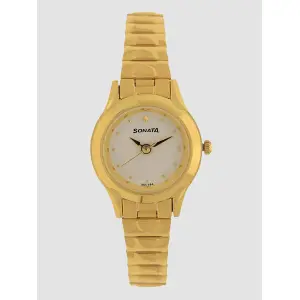 Sonata Quartz Analog White Dial Stainless Steel Strap Watch for Women 8098YM01