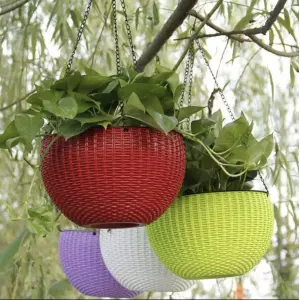 4 Pieces Multicolor Hooked Hanging Flower Pot -6 Inch