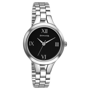 Sonata Wedding Black Dial Women Watch With Stainless Steel Strap