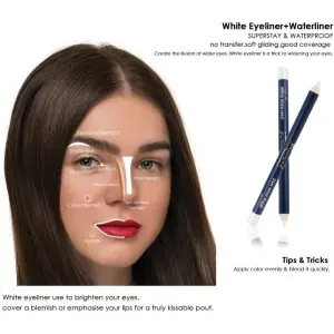 Artista - 24h Khol Kajal™ for Eyeliner + Waterliner, Waterproof & Superstay, 995 White With Free Lipliner By Genuine Collection