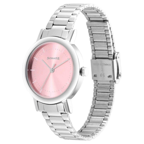 Ladies Essentials Pink Dial Stainless Steel Strap Watch for Women - Image 2