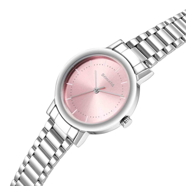 Ladies Essentials Pink Dial Stainless Steel Strap Watch for Women - Image 3
