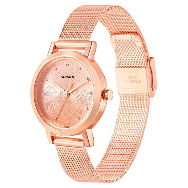 Sonata Linnea Rose Gold Dial Women Watch With Stainless Steel Strap - Image 2
