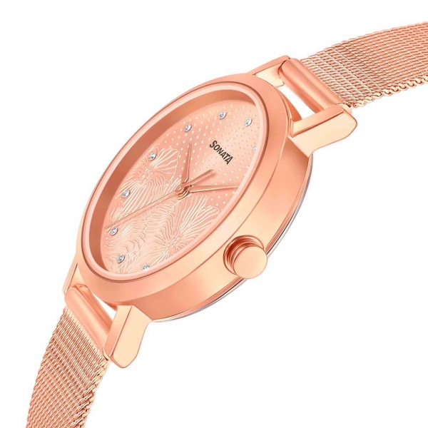 Sonata Linnea Rose Gold Dial Women Watch With Stainless Steel Strap - Image 3