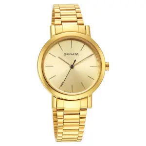Ladies Essentials Champagne Dial Stainless Steel Strap Watch for Women