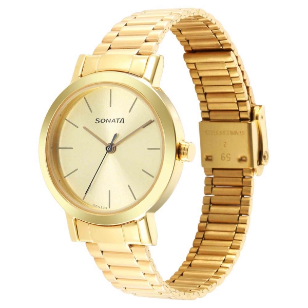 Ladies Essentials Champagne Dial Stainless Steel Strap Watch for Women - Image 2