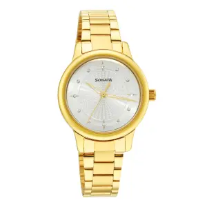 Classic Gold Silver Dial Metal Strap Watch for Women