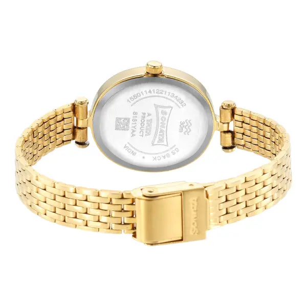 Classic Gold Maroon Dial Metal Strap Watch for Women - Image 4