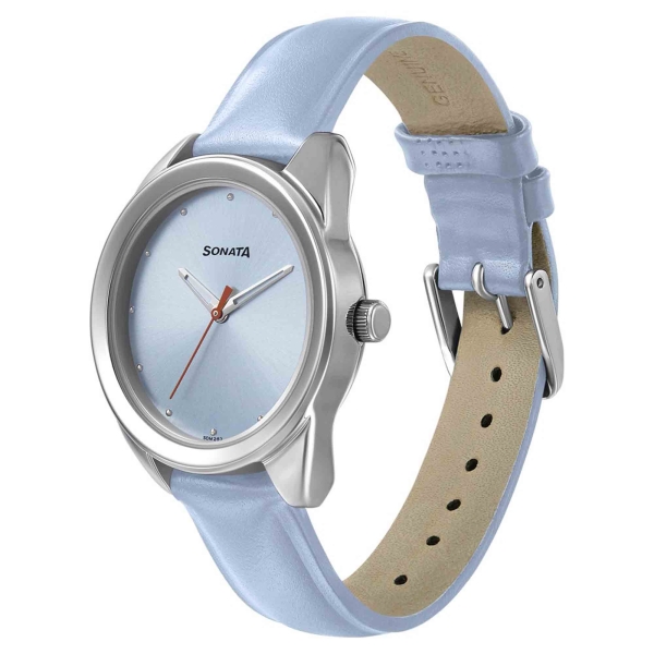 Sonata Women of Steel Blue Dial Leather Strap Watch for Women - Image 2