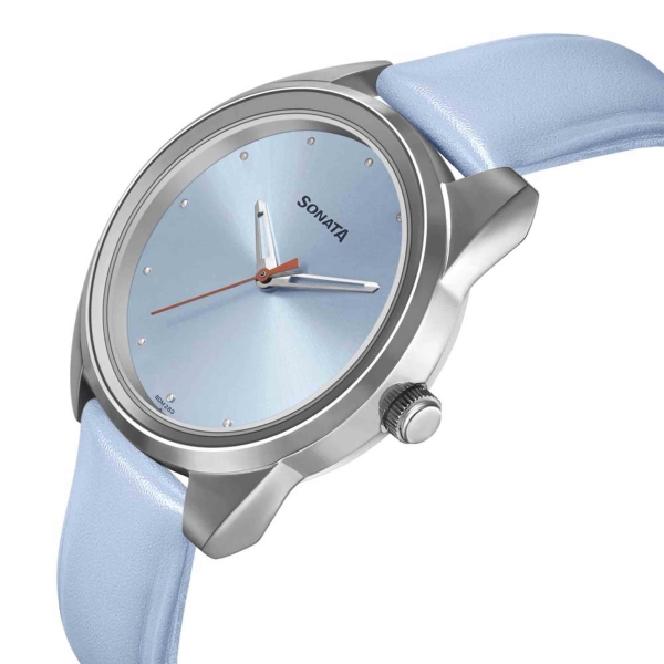 Sonata Women of Steel Blue Dial Leather Strap Watch for Women - Image 3