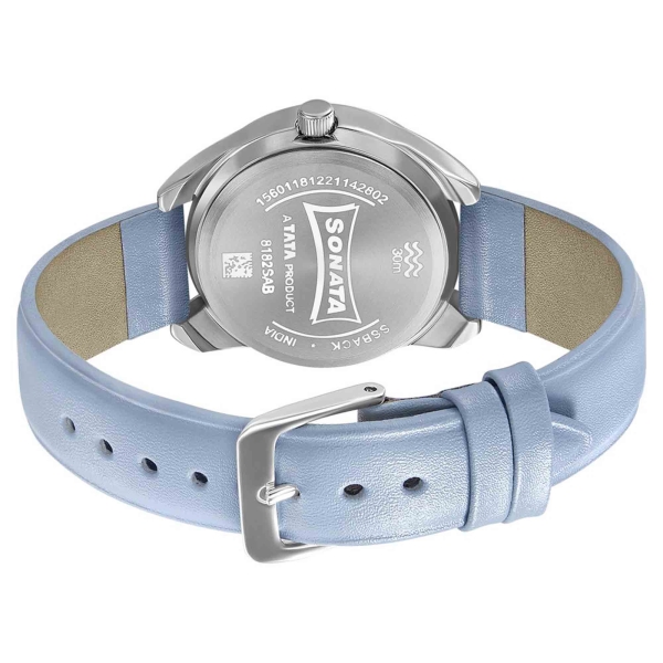 Sonata Women of Steel Blue Dial Leather Strap Watch for Women - Image 4