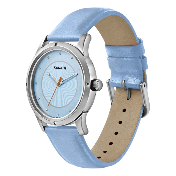 Women of Steel Blue Dial Leather Strap Watch for Women - Image 2
