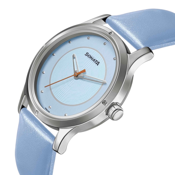 Women of Steel Blue Dial Leather Strap Watch for Women - Image 3
