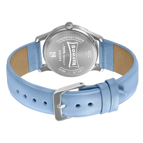 Women of Steel Blue Dial Leather Strap Watch for Women - Image 4