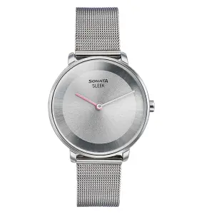 Sonata Sleek Quartz Analog Grey Dial Silver Stainless Steel Strap Watch for Women
