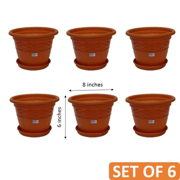 6Pcs 8 Inch Plastic Flower Pot With Plate - Image 3