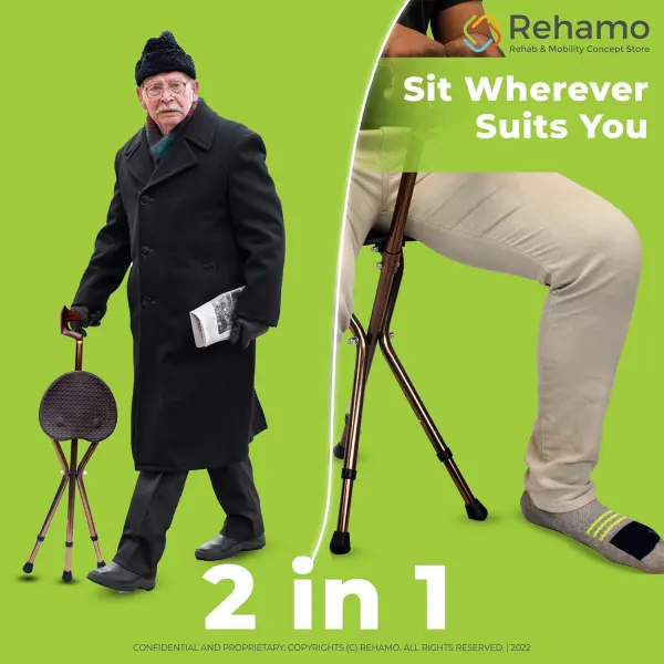 Walking Stick with Seat for Seniors 2-in-1 Walk & Rest Cane Stool - Image 2