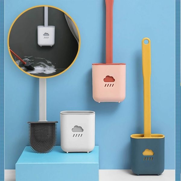 Flat Toilet Brush with Holder Silicone Toilet Bowl Cleaner Brush with Caddy Flexible Non-scratch TPR Bristles for Bathroom Easy Under Rim Cleaning - Image 2