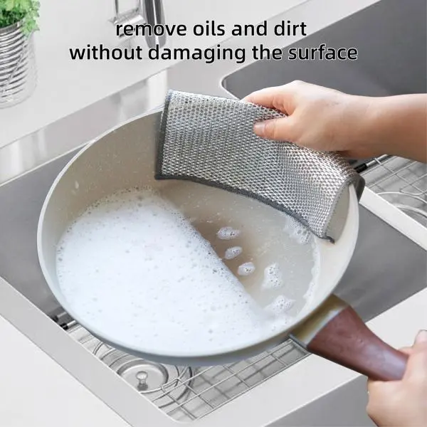 Redclip Multifunctional Non-Scratch Wire Dishcloth, Silver Wire Mesh Knit Cleaning Cloth Wire Dishwashing Rags Wire Cleaning Cloth Wire Dish Towels for Kitchen, Sinks, Pots, Pans 5pc set (30cm*30cm) - Image 2