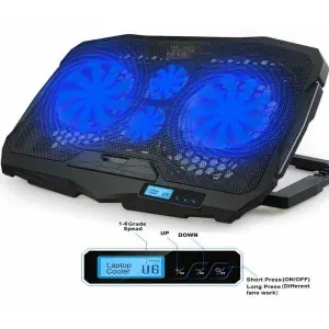 Laptop Cooling Pad 4 Fans Adjustable 10 Inch to 17 Inch Notebook Cooler, Blue Light, S18 For Any Laptop Speed Control Button