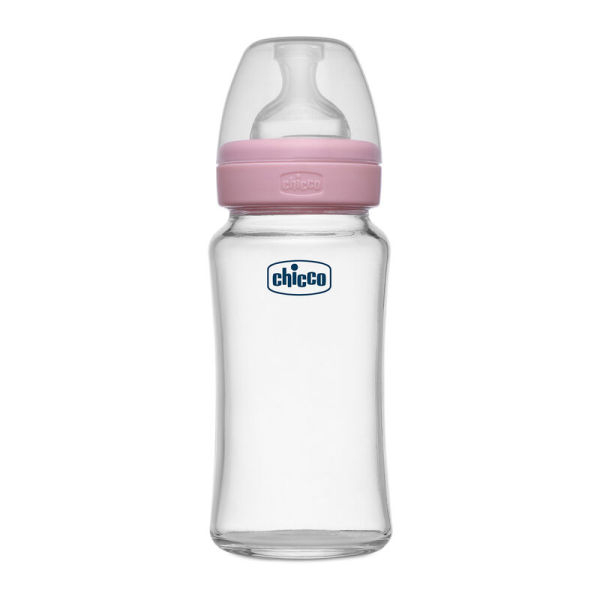 Chicco Well-Being Glass Feeding Bottle (240ml, Medium Flow) (Pink) - Image 2