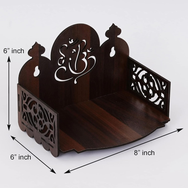 Idol Holder Small Wooden Table And Wall Hanging Puja Murti Stand for Worship Devghar for Home, Cafe, Office or Shop in Brown - Image 2