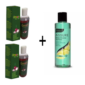 Onion Hair Oil 200ml + ASSURE Deep Cleanse Shampoo enriched with Lemon & Thyme Extract 200ml