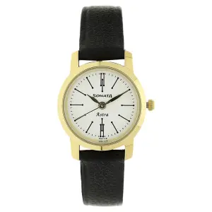 White Dial Black Leather Strap Watch