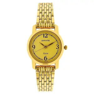 Sonata Champagne Dial Gold Metal Strap Analog Watch for Women