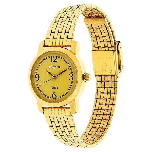 Sonata Champagne Dial Gold Metal Strap Analog Watch for Women - Image 2