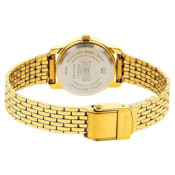 Sonata Champagne Dial Gold Metal Strap Analog Watch for Women - Image 4