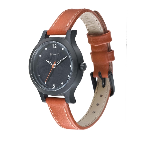 Sonata Essentials Black Dial Women Watch With Leather Strap - Image 2