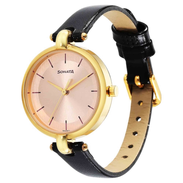 Gold Edit Pink Dial Black Leather Strap Watches - Image 2