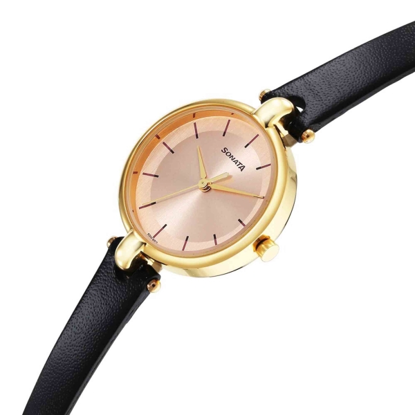 Gold Edit Pink Dial Black Leather Strap Watches - Image 3