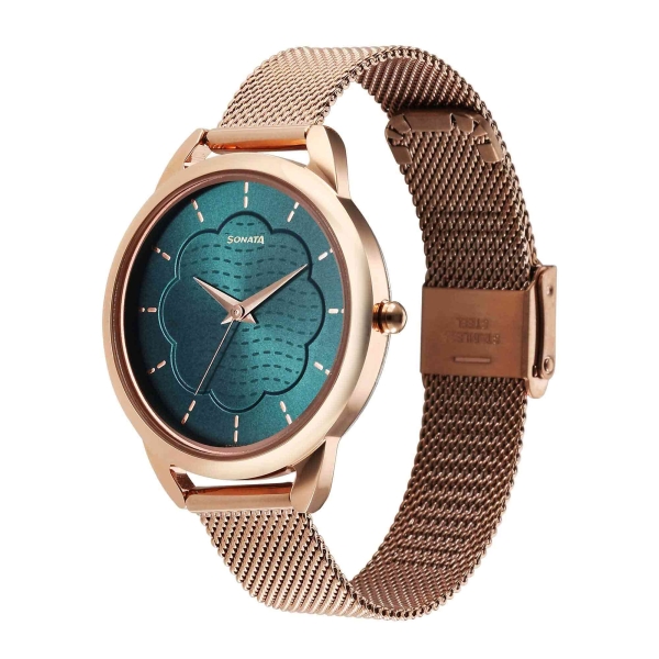 Sota Wedding Quartz Alog Green Dial Stainless Steel Strap Watch for Women - Image 3