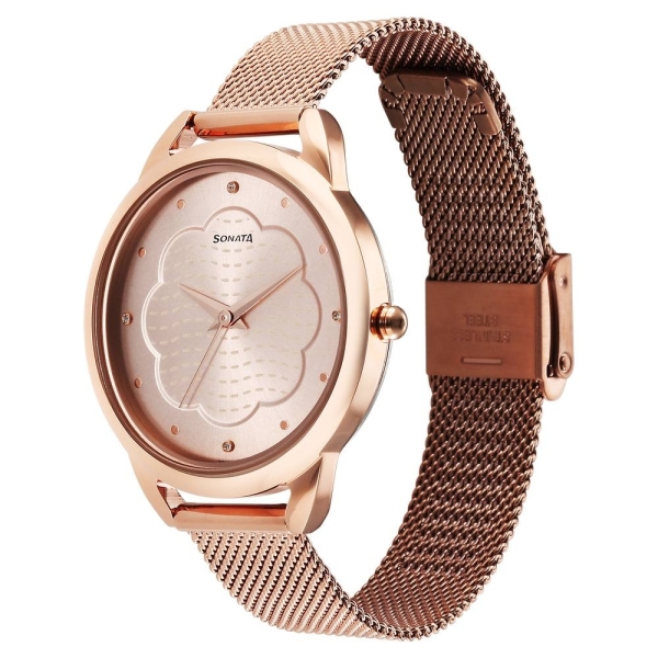 Sonata Wedding Quartz Analog Rose Gold Dial Stainless Steel Strap Watch for Women - Image 3