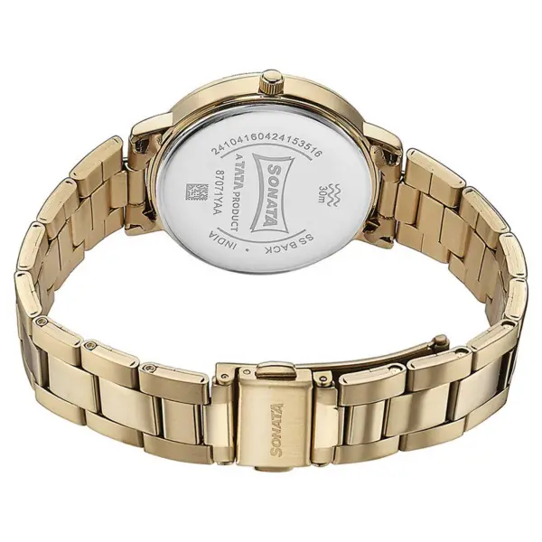 Sonata Quartz Analog Black Dial Golden Stainless Steel Strap Watch For Women - Image 5