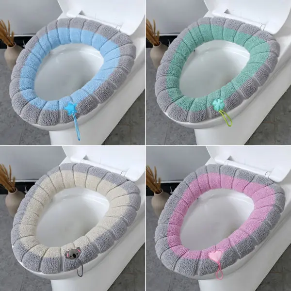 Warm Toilet Seat Cover Mat Bathroom Toilet Pad Cushion with Handle Thicker Soft Washable - Image 3
