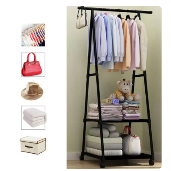 Multifunction Clothes Triangle Coat Rack Removable Bedroom Rack With Wheels - Image 2